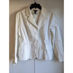 New York & Company Women's White Long Sleeve V-neck Tri Button Jacket Size 12